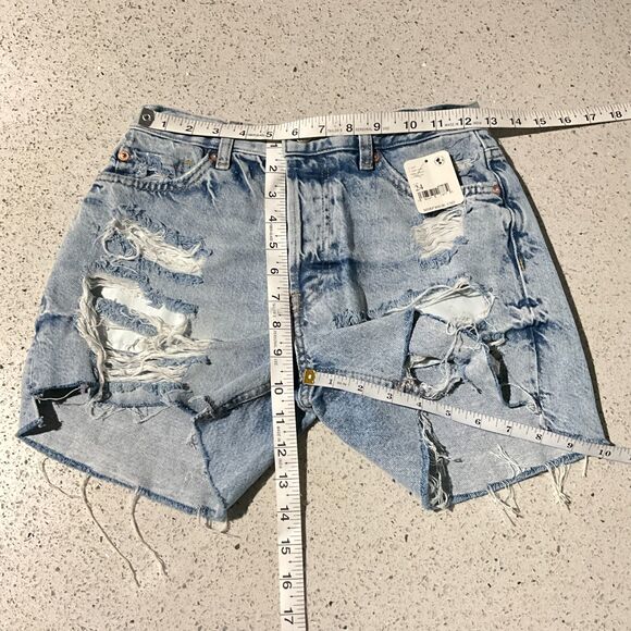 We The Free Shorts Blue Destroyed Button Fly Raw Hem 24 - Picture 7 of 14